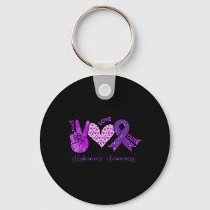 Peace Love Cure Purple Ribbon Heimerheimer's Aware Keychain