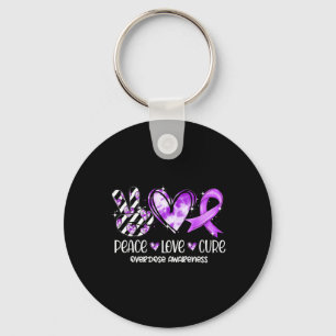 Peace Love Cure Purple Ribbon Overdose Awareness Keychain