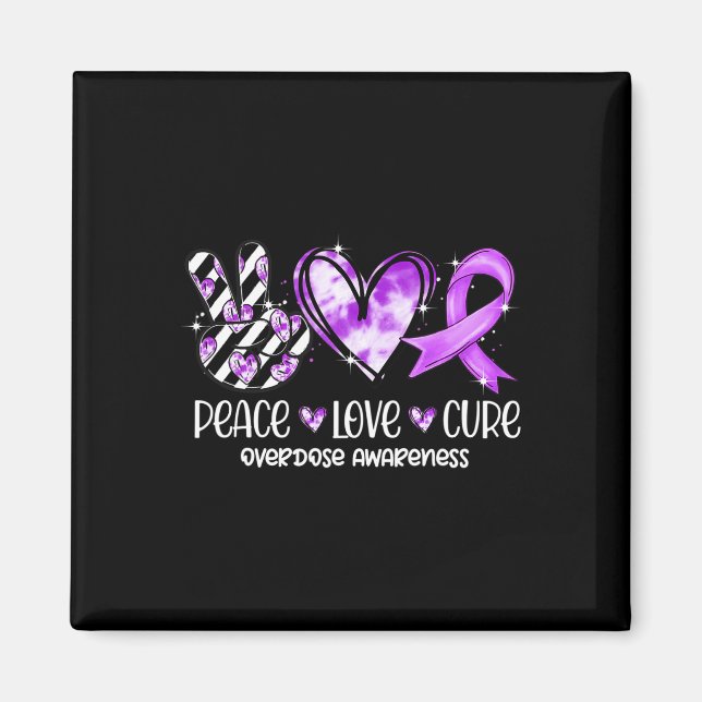 Peace Love Cure Purple Ribbon Overdose Awareness  Magnet (Front)