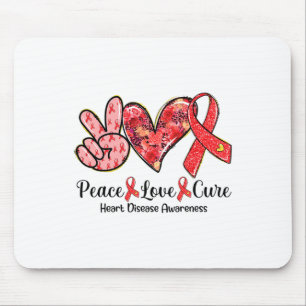 Peace Love Cure Red Ribbon Heart Disease Awareness Mouse Pad