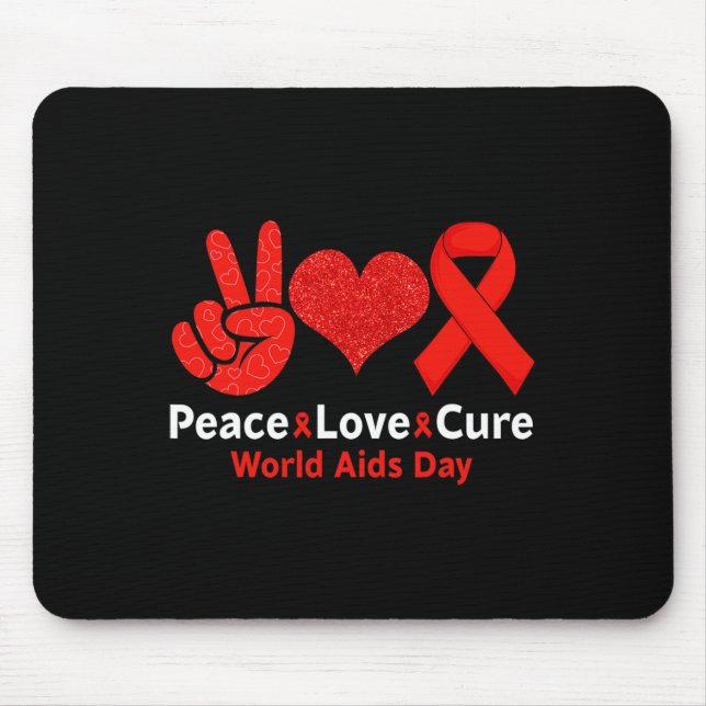 Peace Love Cure Red Ribbon Week Fun Awareness Cost Mouse Pad (Front)