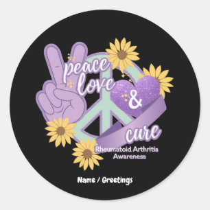 Peace Love Cure Rheumatoid Arthritis Awareness Classic Round Sticker