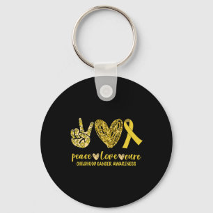 Peace Love Cure Ribbon Childhood Cancer Awareness Keychain