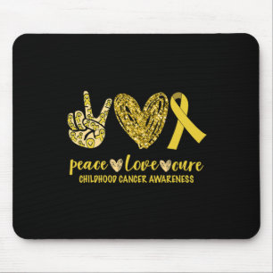 Peace Love Cure Ribbon Childhood Cancer Awareness Mouse Pad