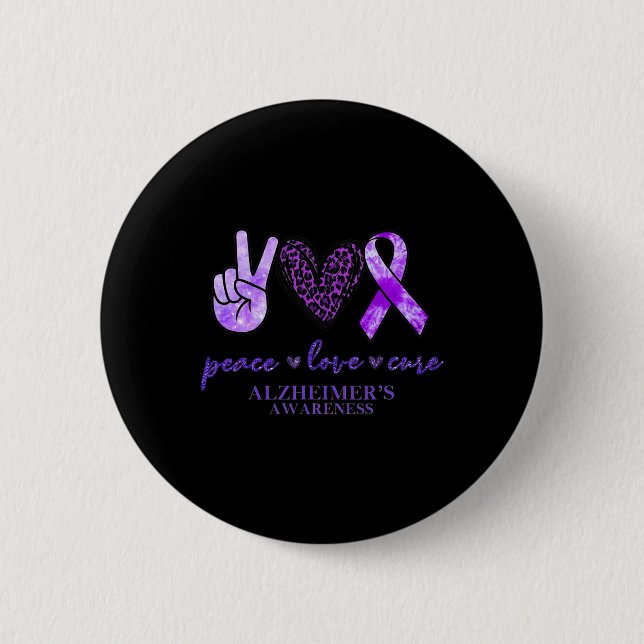 Peace Love Cure Ribbon Leopard Alzheimer Brain Awa 2 Inch Round Button (Front)