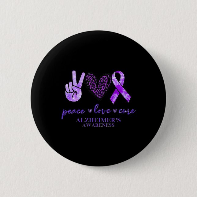 Peace Love Cure Ribbon Leopard Heimerheimer Brain  2 Inch Round Button (Front)