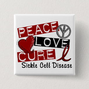 Peace Love Cure Sickle Cell Disease 2 Inch Square Button
