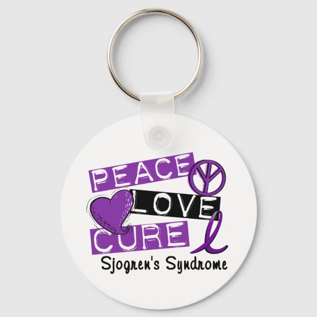 Peace Love Cure Sjogren's Syndrome Keychain (Front)