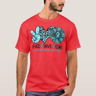 Peace Love Cure Sunflower Leopard Ovarian Cancer A T-Shirt