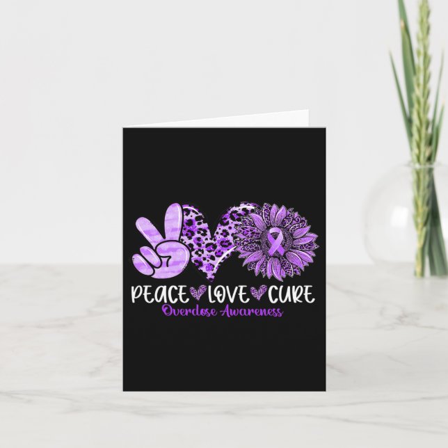 Peace Love Cure Sunflower Leopard Overdose Awarene Card (Front)