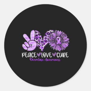 Peace Love Cure Sunflower Leopard Overdose Awarene Classic Round Sticker