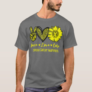 Peace Love Cure Sunflower Ribbon Childhood Cancer T-Shirt