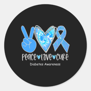 Peace Love Cure T1d Diabetes Awareness Blue Ribbon Classic Round Sticker