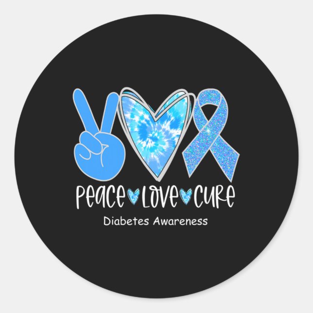 Peace Love Cure T1d Diabetes Awareness Blue Ribbon Classic Round Sticker (Front)