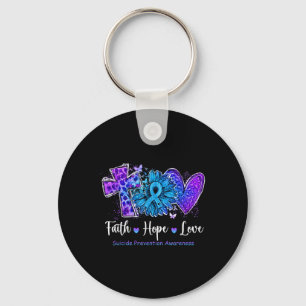 Peace Love Cure Teal & Purple Sunflower Suicid Keychain