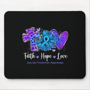 Peace Love Cure Teal and Purple Sunflower Suicide  Mouse Pad