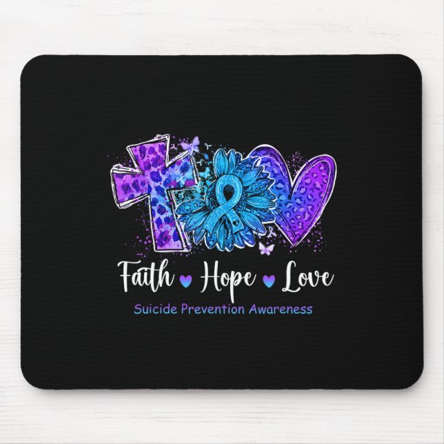 Peace Love Cure Teal and Purple Sunflower Suicide  Mouse Pad (Front)