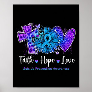 Peace Love Cure Teal And Purple Sunflower Suicide  Poster