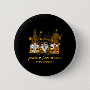 Peace Love Cure Three Gnomes Orange Ribbon Crps Aw 2 Inch Round Button