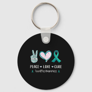 Peace Love Cure Tourette Syndrome Awareness Men Keychain