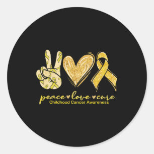 Peace Love Cure Yellow Ribbon Childhood Cancer Awa Classic Round Sticker