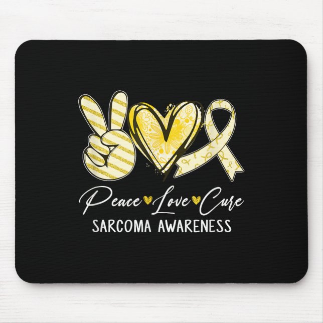 Peace Love Cure Yellow Ribbon Sarcoma Awareness  Mouse Pad (Front)
