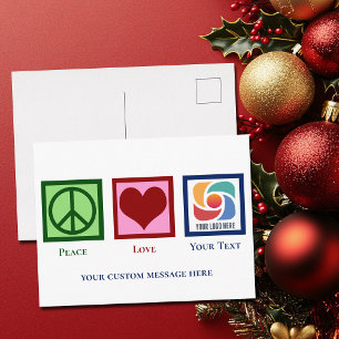 Peace Love Custom Business Logo Name Holiday Postcard