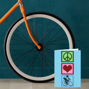 Peace Love Cycling Blue Cyclist Holiday Card