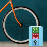 Peace Love Cycling Holiday Card<br><div class="desc">Nothing feels better than riding a bicycle. This cute cyclist design features a peace sign, heart, and a person who loves to cycle. Peace Love Cycling.</div>