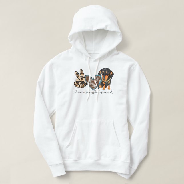 Peace Love Dachshund Dog Mom Dachshund Lovers Wien Hoodie (Design Front)