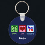 Peace Love Democrat Cute Custom Keychain<br><div class="desc">Cute Peace Love Democrat keychain with a Democratic Party Donkey in red, white, and blue. A cool personalized democrat gift for a political activist who works in politics and helps candidates win by helping with the election and campaign.</div>