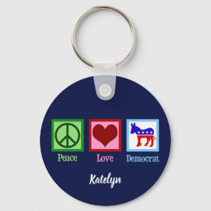 Peace Love Democrat Cute Custom Keychain