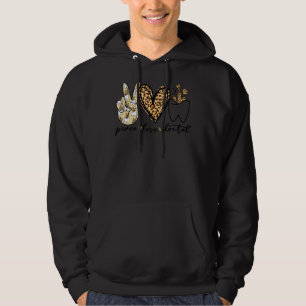 Peace Love Dental Leopard Heart Teeth Cute Dentist Hoodie