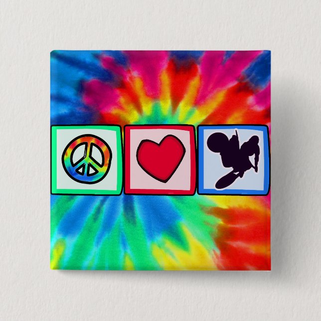 Peace, Love, Dirt Bike 2 Inch Square Button (Front)