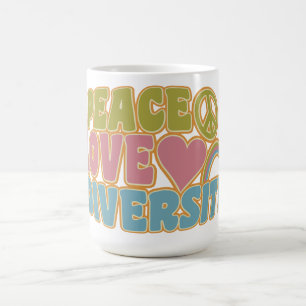 PEACE LOVE DIVERSITY mug – choose style & colour