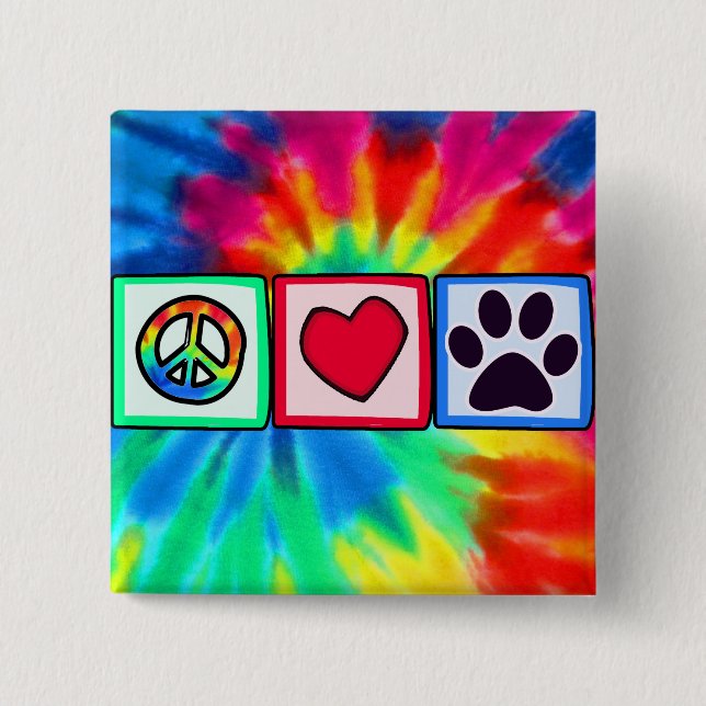 Peace, Love, Dog; Pawprint 2 Inch Square Button (Front)