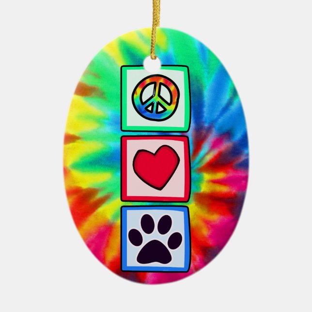 Peace, Love, Dog; Pawprint Ceramic Ornament (Front)