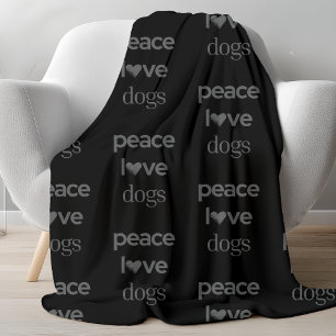 Peace Love Dogs Black Dog Lover Modern Graphic Fleece Blanket