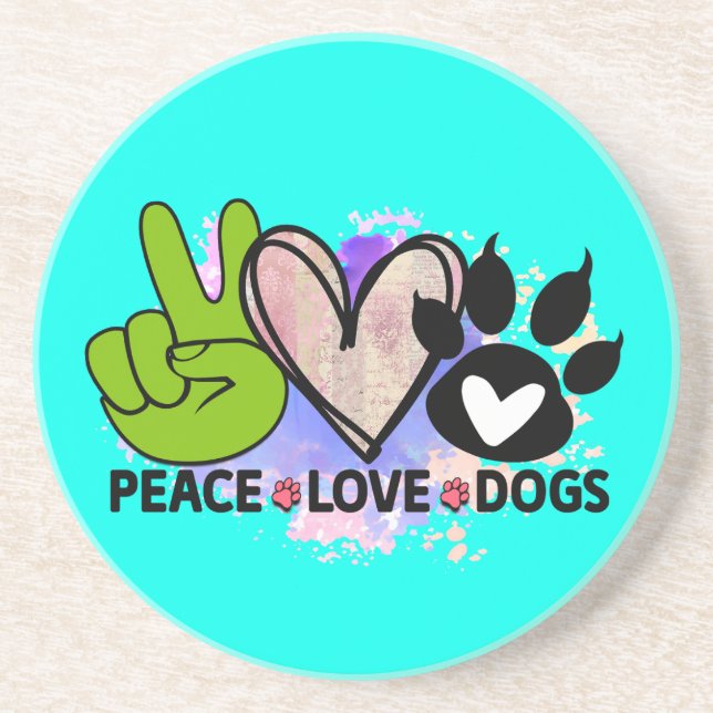 Peace Love Dogs Coaster – Boho Pet Lover Gift (Front)