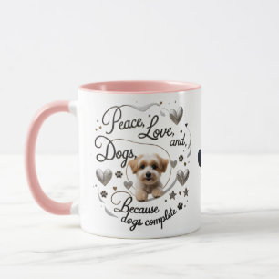 Peace Love Dogs Combo Mug – 11 oz Cute Puppy Heart
