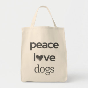 Peace Love Dogs Modern Dog Lover Graphic Statement Tote Bag