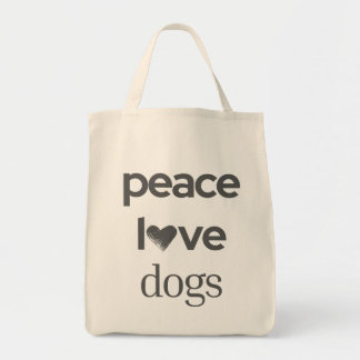 Peace Love Dogs Modern Dog Lover Graphic Statement Tote Bag