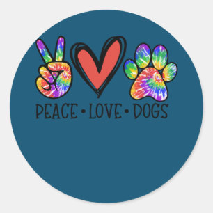 Peace Love Dogs Paws Tie Dye Rainbow Animal Rescue Classic Round Sticker