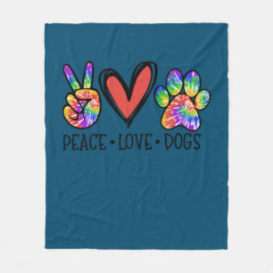 Peace Love Dogs Paws Tie Dye Rainbow Animal Rescue Fleece Blanket