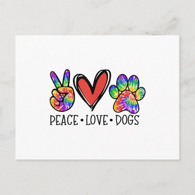 Peace Love Dogs Paws Tie Dye Rainbow Animal Rescue Postcard (Front)