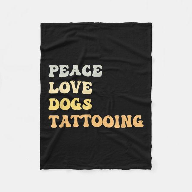 Peace Love Dogs Tattooing Funny Retro  Fleece Blanket (Front)