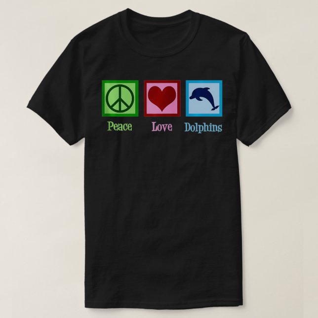 Peace Love Dolphins Cute Blue Dolphin Zip  T-Shirt (Design Front)