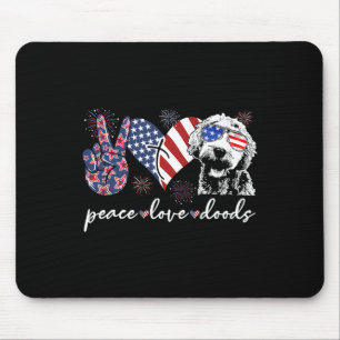 Peace Love Doods Goldendoodle Usa Flag Doodle 4th  Mouse Pad