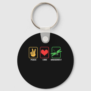 Peace Love Dragonfly Keychain
