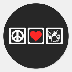 Peace love drums classic round sticker